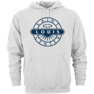 24 spring merch hoody Red t-shirt mock up with St. Louis Center logo